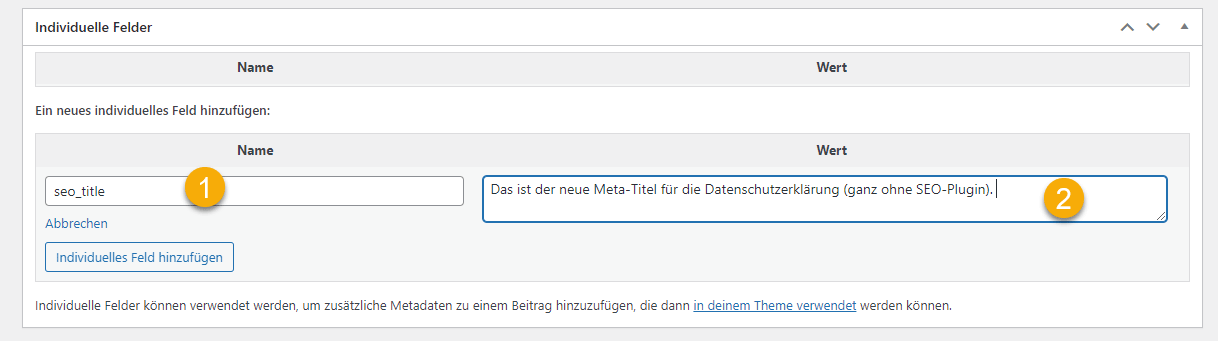 Variable und Meta-Titel eingeben